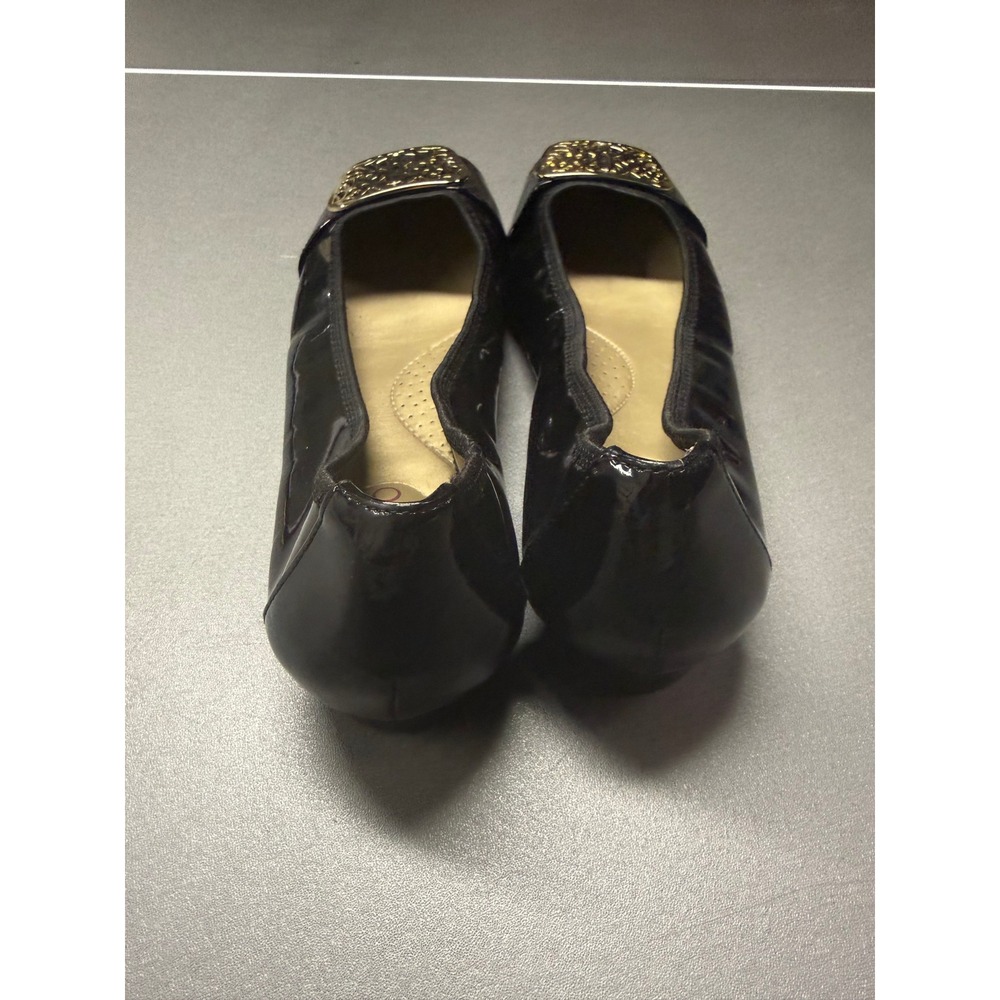 Me Too Album Black Patent Square Toe Ballet Flats Gold Buckle 8.5M - Picture 4 of 8